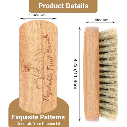 Vegetable Scrubber, Veggie Potato Fruit Brush for Food | Firm Bristles, Wood Veggie Wash Scrubber, Carrot Cucumber Tableware Cleaning, Kitchens Camping Brush Tool
