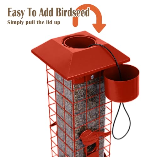 Squirrel Proof Bird Feeders for Outdoors, Metal Wild Bird Feeder for Outside Hanging, 4 Ports Perches, 3LB Large Capacity (Tangerine) - color: Orange
