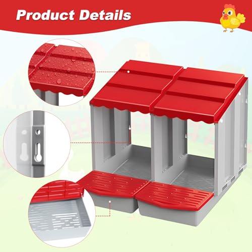 2 Hole Chicken Nesting Box with Rolling Egg Collection Design | Rolling Egg Collection & Protection Nesting Boxes, Avoid Broken Eggs, Ideal for Coops, Backyard & Family Chicken Raising - size: 2 Compartment