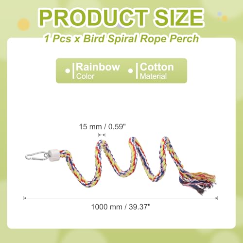Bird Rope Perch Swing, Spiral Rope Perch Standing Pole Accessory Climbing Swing Paw Grinding 39 Inch, (Rainbow) Intended for Parrot/Parakeet/Budgies/Cockatiels/Lovebirds - color: Rainbow, size: 39 Inch