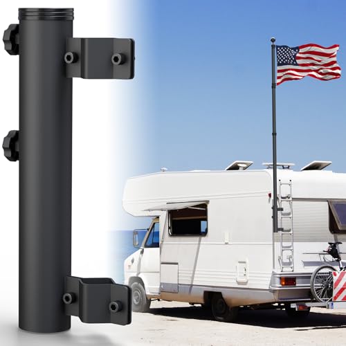 RV Ladder Flag Pole Mount, Heavy Duty Steel Holder for 1.94 in Poles | RV Flag Pole Holder, Durable Rustproof Flag Stand, fits Ladder Rails and Poles, for Camper Travel Trailers Dock Fence - size: Mount