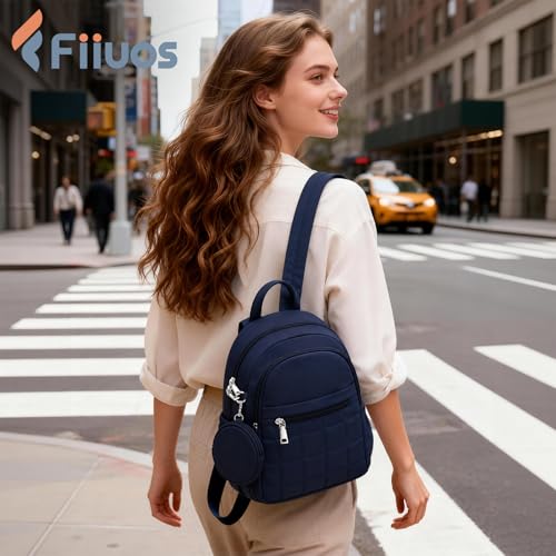 Mini Backpack for Women, Anti Theft RFID Small Travel Backpack | Compact Backpack with Built-in RFID Wallet(5 Slots) & Coin Purse, 10-Pocket Fits 11" Tablet, Puffer Nylon, Daily & Work - color: Navy Blue