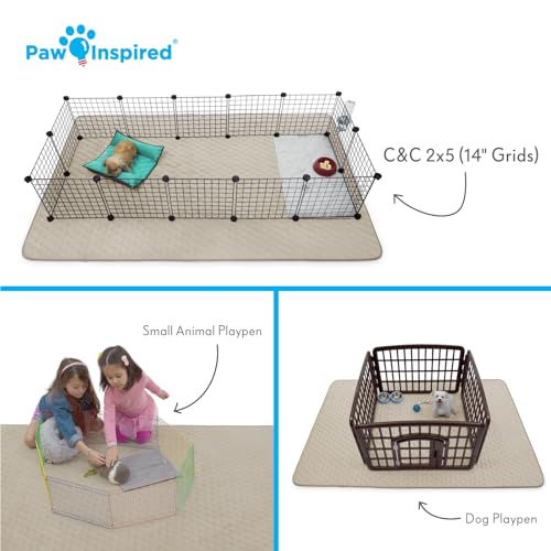 Paw Inspired 80x50 Inch Playpen Mat, Fleece Cage Liner, Beige | Super Absorbent, Waterproof Non-Slip Bottom, Play Pen Pad for Dogs, Rabbits, Guinea Pigs, Hamsters, Small Animals, Pets - color: Tan