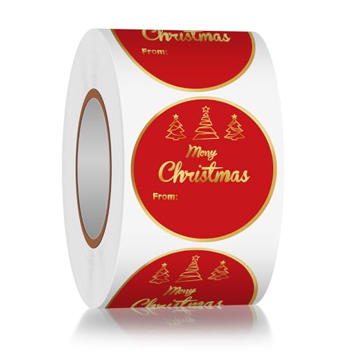 Louise Maelys 500 Pcs Christmas Stickers,2 Inch Merry Christmas | Round Gold Foil Writable Labels for Gift Bags, Treat Bags, Envelopes, Party Favors, Bakery Packaging, Holiday Decorations - color: Merry Christmas