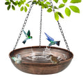 12" Metal Hanging Bird Bath with Chains and Hook | 2" Deep Bowl, 0.7Gal Capacity, 3 Chain Support, Easy Cleaning, Rust Resistant, Garden Decor - size: 12"