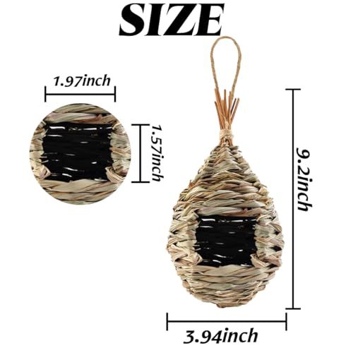 TIHOOD 4PCS 9.2 x 4 Inches Hand Woven Hummingbird House,Bird Hut and Hummingbird Houses Nest, Small Hanging Bird & Chickadee House for Finch & Canary in Outdoor