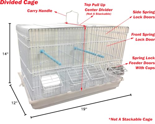 Versatile Divided Travel Vet Carrier Handle Bird Flight Separation Cage for Aviary Finches Canaries Breeder Parrot Breeding with Pull Up Center Divider Side Nest Box Doors - size: 19.0"L x 12.0"W x 14.0"H