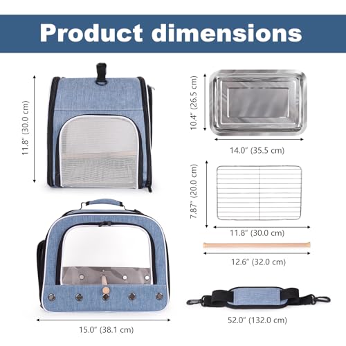 Large Bird Carrier Backpack, Portable Travel Carrier Cage Bag with Standing Perches Metal Tray and Grate (Blue, Large Carrier) - color: Blue