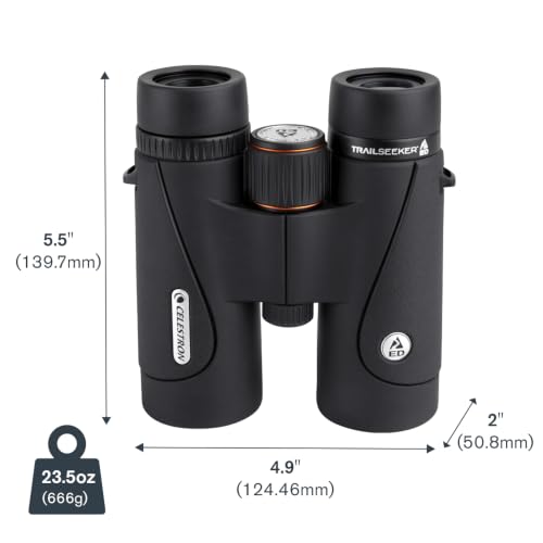Celestron TrailSeeker ED 10x42 Binoculars for Wildlife Viewing – ED Glass | ED Glass for Sharp Detail, Phase & Dielectric-Coated BaK-4 Prisms, Fully Broadband Multi-Coated, Magnesium Alloy Body - style: TrailSeeker ED 10X42