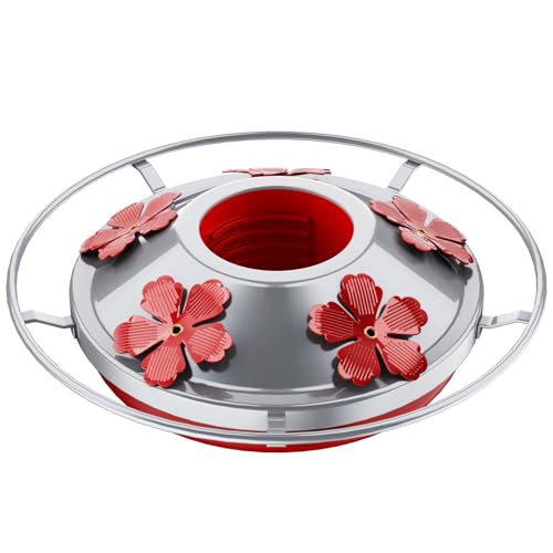 WOSIBO Hummingbird Feeder Replacement Bottom Base Replacement Part Includes Red Plastic Base Metal Top and Brushes (Silver-1) - color: Silver-1