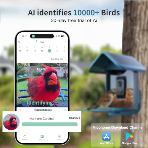 Bird Feeder with Camera Solar Powered : Smart Camera Bird Feeder 2K Live Feed Cam for Outdoor Backyard - Ai Identify Auto Capture Videos Pictures, Gifts for Birdlover Mom Dad, 2.4GHz WiFi - color: Blue