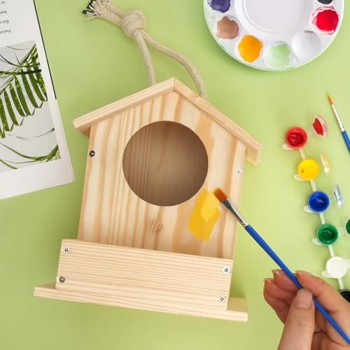 LotFancy Bird House Kit, 2 Pack, DIY Wooden Birdhouse Kits, Arts and Crafts Painting Kit for Kids, Build and Paint, Including Paints & Brushes - style: Paint 2pcs Bird House
