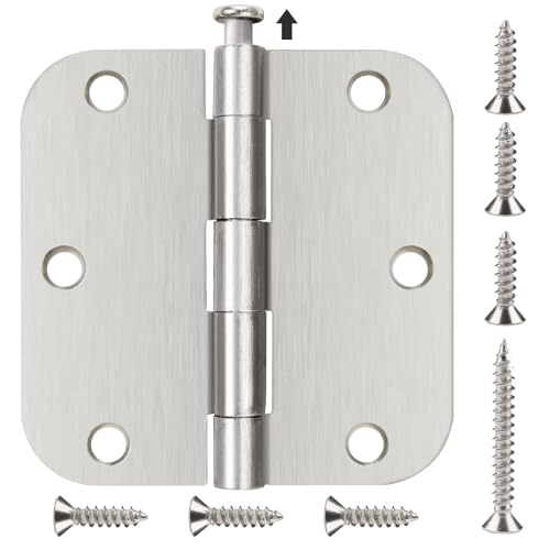 TDCHINGES Residential Brushed Nickel Door Hinges 3.5" X 3 1/2" 5/8" Radius | 24 Pack Round No Squeak Exterior Interior Standard Bifold Hollow Core Wooden Doors Office Bedroom Study Rental Dorm Hardware - color: Satin Nickel, size: 24 Pack--no squeak