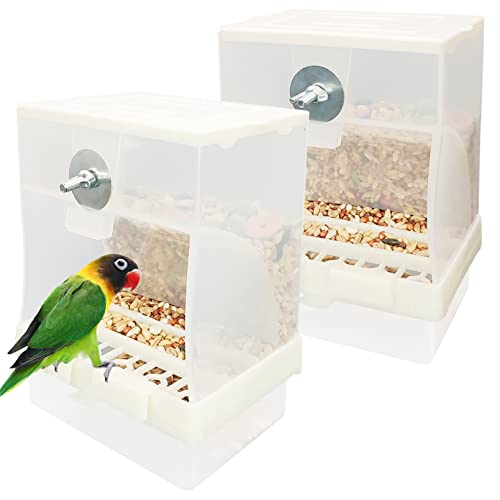 Tfwadmx No Mess Automatic Bird Feeders Cockatiel Food Dispenser Bowls Seed Container Parrot Dishes Parakeet Cage Accessories Birdfeeder with Divider for Canary Finch Conure Lovebirds 2Pcs - size: Large-4.5 x 2.8 x 6.5 inch