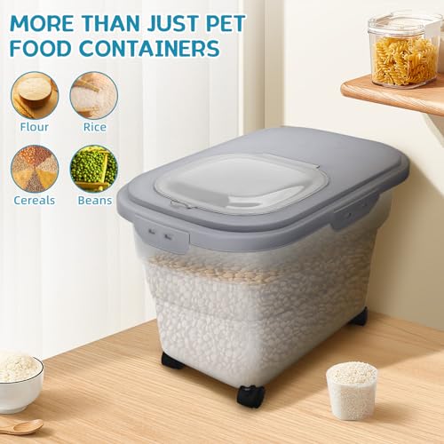 Pet Food Container, Collapsible Dog Food Storage Container with Detachable Casters & Airtight Lid for Keeping Dry Kibbles, With Dog Food Scoop and Measuaring Cups - color: Gray