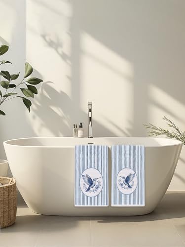 Blue and White Chinoiserie Hummingbird Kitchen Towels Set of 2, Hummingbird Gifts Hand Towels for Bathroom Kitchen, Grandmillennial Spring Bird Decorative Dish Tea Towel Dishcloth662 - color: Hcolor013