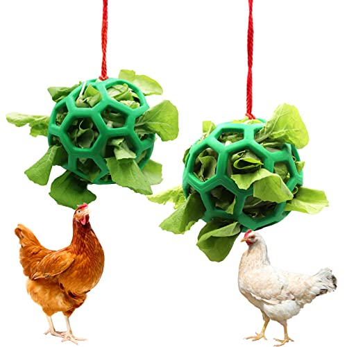 Tirifer 2 PCS Chicken Treat Ball Toy, Chicken Treat Dispenser Feeder Ball Vegetable Hanging Feeder Toy for Hens Chicken Coop Goose Duck Large Birds