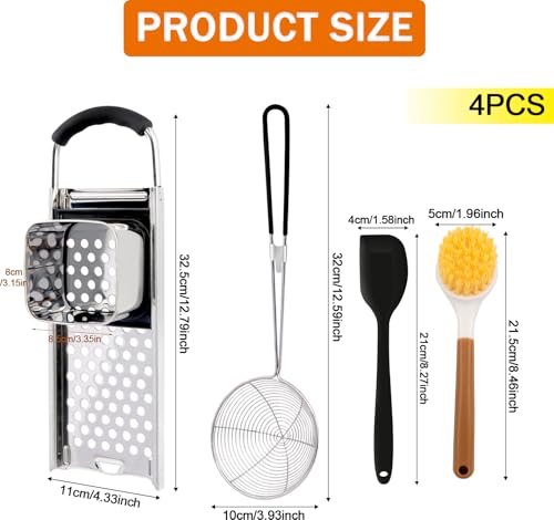 Premium Grade Stainless Steel Spaetzle Maker with Comfort Grip Handle, Stainless Steel Spider Strainer Skimmer Spoon with Cleaning Brush, Homemade German Egg Noodle Dumpling Making Tool Set