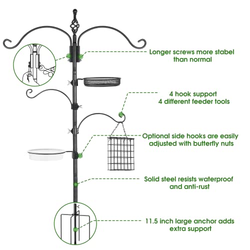 Bird Feeder Pole Wild Bird Feeder Hanging Kit Planter, 83 Inch Bird Feeding Station Kit with 5 Prongs Base Hummingbird Feeder Stand Hook for Outside