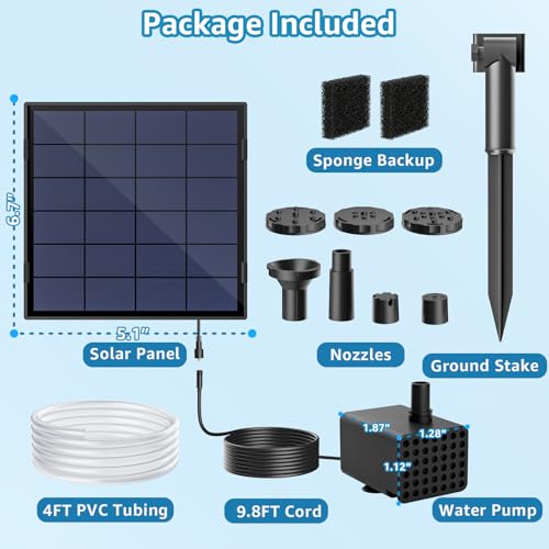 Solar Fountain Pump for Bird Bath, 2.5W Solar Water Pump with Dry-Run Protection, 5 Spray Modes & 4ft Hose, Adjustable Ground Stake for Garden Small Pond Fish Tank DIY Water Feature - size: 2.5W