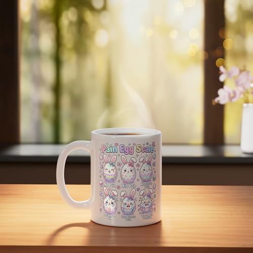 Cute Medical Bunny Egg Easter Nurse Pain Egg Scale Ceramic Mug, White - color: White