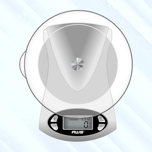 AWS Kitchen Pro 0.1g/0.001oz Precision Food Scale 5kg/11lb Digital Bowl Scale with Tempered Glass, | 2.72L Dishwasher-Safe Bowl, Tare, Timer, Clock & Room Temperature Display | Ultra Cooking Scale - size: 5000g x 1g