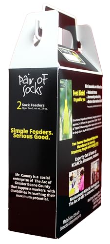 Yellow 'Pair of Socks' Finch Sock Feeders, 2pk, Seed-Filled All-Season Feeders, 24oz Total