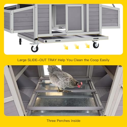 Aivituvin Chicken Coop with Wheels Large Poultry House with Two Nesting Boxes Outdoor Wooden Hen cage - size: 67.0"L x 39.8"W x 49.5"H