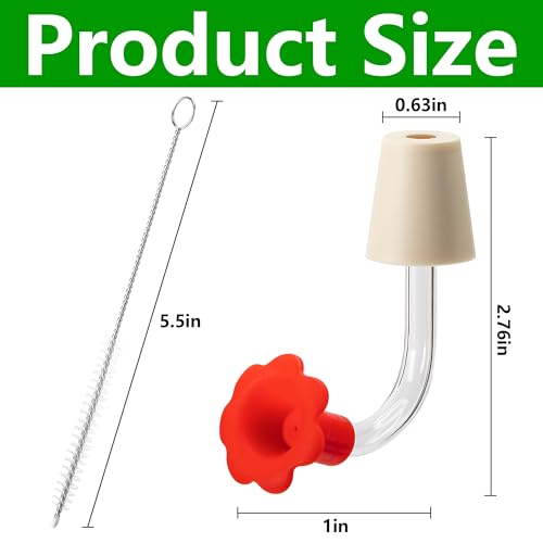 DECOHS 9 Pcs Hummingbird Feeder Tubes with Red Floral Tip, Bird Hummingbird Feeder Replacement Parts with 3 Brush, Outside Flower Bird Water Feeder Tubes Stoppers for Making Your Own Bird Feeders