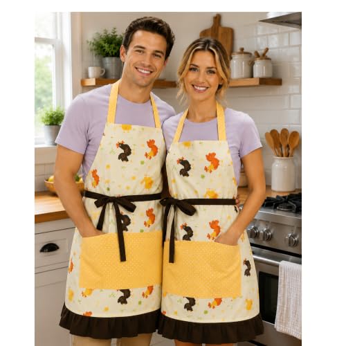 Chicken Apron for Women, Playful Farmhouse Chicken Apron with Pocket, Cute Free-Range Hen Pattern Kitchen Apron, Funny Gift for Chicken Lovers, Bakers & Moms