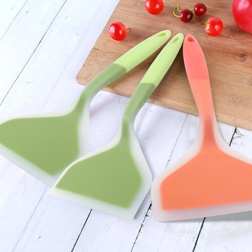 2Pcs Silica Gel Wok Spatula, Orange & Green, Style 2 | Wide Pancakes Spatula, Nonstick Heat-Resistant, Pancake Shovel with Short Handle, For Cooking, Baking and Stir-Fry - color: Orange & Green,Style 2