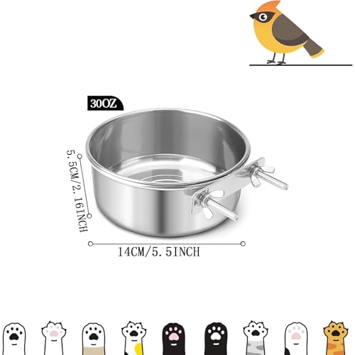 Bird Cage Feeder, Bird Feeder for Cage, 30oz Stainless Steel Food Water Bowl with Clamp, Clip-On Cage Coop Cup for Parrot Hamster Rabbit Rat Small Animals - color: 30oz Stainless Steel Bowl with Clamp