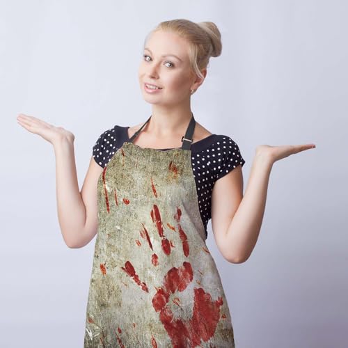 Baking Apron for Women Bloody Handprint Grungy Wall Kitchen Aprons for Men for Kitchen Cooking Restaurant BBQ Painting Crafting 27” (W) x 31” (H), Waterproof Apron - color: Bloody Handprint