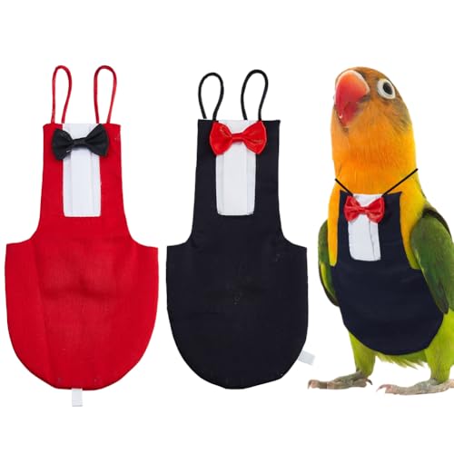 SUPERFINDINGS 2Pcs 2 Colors Parrot Flying Nappy Bird Diaper Harness Cockatiel Tuxedo Flight Suite Reusable Parrot Nappy Clothes Costume for Conure Macaw Budgies Parakeet