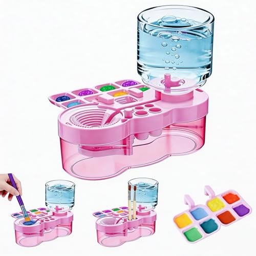 Paint Brush Cleaner Tool - Brush Washer Painting Station, Paintbrush Cleaners Water Dispenser Circulation, Art Acrylic Cleaning Watercolor Rinser for Kids Adult Artist - style: New Pink