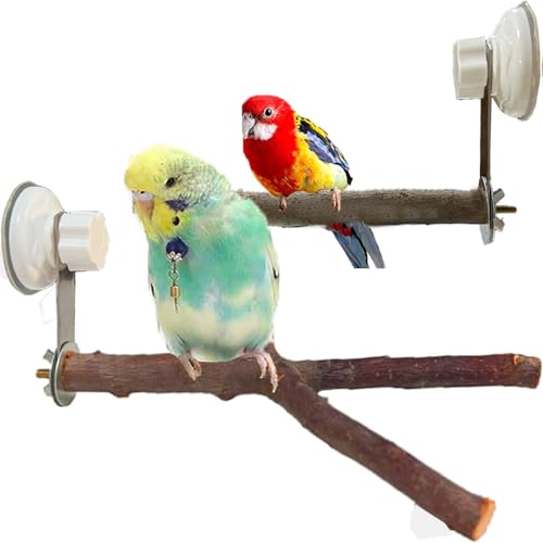 8 Pack Suction Cup Accessory Sets for Bird Perches Bird Stand Sticks Stand Toy Wood Platform for Parrot Parakeet Cockatiel Budgie Suction Cup for Window Bath Shower Car Travel Wall Outdoor Indoor