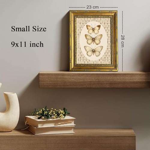 DR.RiftArt Vintage Butterfly Wall Art Antique Neutral Insect Decor Painting | Canvas Floral Background Artwork Print Picture Rustic Farmhouse Style for Living Room Bedroom Office 9x11 inch Gold Framed - color: There Butterfly, size: 11"L x 9"W