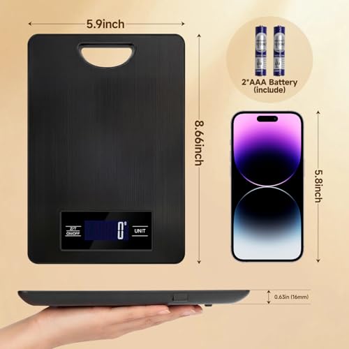 Food Scale, Digital Kitchen Scale with Hanging Loop, 11lb Baking Scale | 1g Accuracy, g/oz,etc.5 Unit Conversion, Tare Function, Fingerprint-Resistant Steel, Suitable for Cooking, Baking ,Meal Prep - color: Black