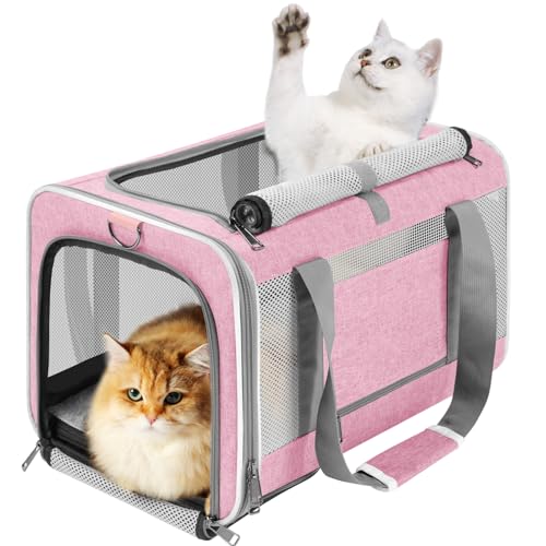 GAPZER Large Cat Carrier Soft, Collapsible Travel Pet Carry Bag, Small Dogs | Big Kitten Cat 20lbs Mainecoon, Top Open Travel Shih-Tzu Pet Kennel, Yorkie Small Dog 10 Pounds, 18x12x12, Durable Cloth Pink - color: Pink