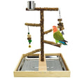 Tfwadmx Bird Perch Natural Wood Stand Toy Parrot Play Stand Platform Bird Cage with Removable Tray and 2 Stainless Steel Cups for Parakeets Canaries Cockatiels Conure Lovebirds