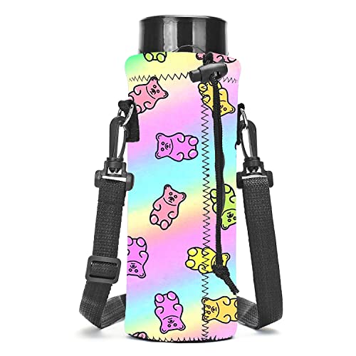 AMARY 500ML Neoprene Water Bottle Carrier Bag with Adjustable Shoulder Strap,Insulated Water Bottle Cover for Stainless Steel/Glass/Plastic Bottles 16.9OZ (Candy bear) - color: Candy bear