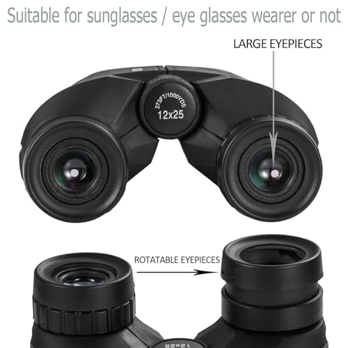 Occer 12x25 Compact Binoculars for Adults and Kids | High Powered, Easy Focus, Large Eyepiece for Bird Watching, Cruise Ship, Outdoor Hunting, Travel, Sightseeing