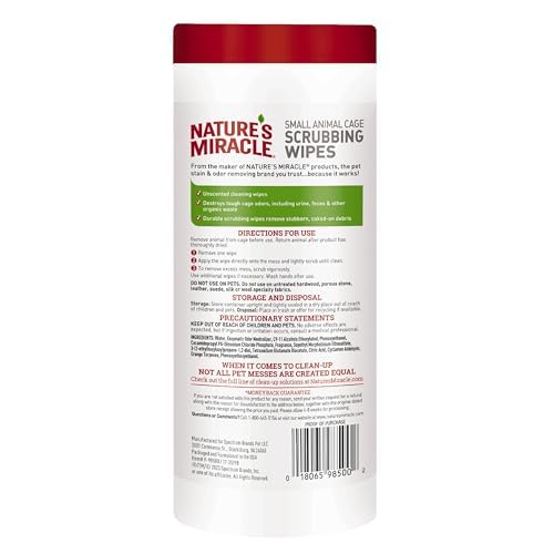 Nature's Miracle Small Animal Cage Scrubbing Wipes, 30 Count | Bio-Enzymatic Formula Helps Break Down Tough Stains & Odors, Cleans & Deodorizes Cages & Accessories, Safe For Pets and Home* - size: 24 Count (Pack of 1)