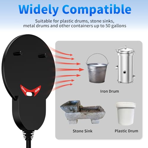 Submergible Chicken Waterer Heater, 500Watt Thermostatic Control Heated Chicken Waterer Deicer, Aluminum Aluminum Poultry Water Heater Mini Size Water De-icer for Duck Goose Bird Cow Horses Livestock
