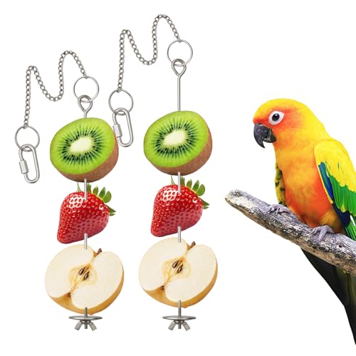 2 Pcs Chain Clauses Bird Cage Food Holder Stainless Steel Parrot Fruit & Vegetable Skewer Hanging Foraging Toy for Parakeets, Budgies, Macaws - size: Chain Clauses 2 Pcs
