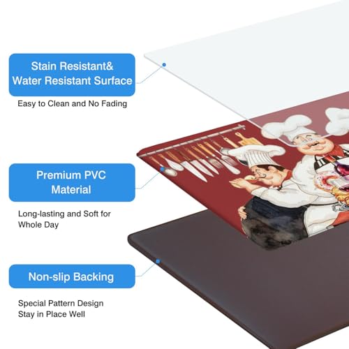 Chef Anti Fatigue Kitchen Mats for Floor, 17.3"x47"+17.3"x29", Red | Cushioned Non Slip Memory Foam Waterproof, Farmhouse Decor Rugs Set of 2 for Sink Laundry Office - color: Chef
