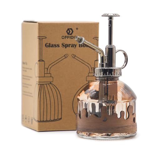 Glass Plant Mister, Spray Bottle with Vintage Bronze Plastic Pump | Vintage Style Spritzer, Indoor Plant Spray Bottle, 6.3" Tall, 200ml/6.7oz, Small One Hand Watering Can for Garden Cleaning - color: C-Morning Dew