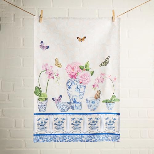 Maison d' Hermine Kitchen Towels Set of 3 Reusable 100% Cotton 27.50" x 20" | Cloth Tea Dish Towels Absorbent with Hanging Loop for Kitchen Dining Party Wedding Hotel Home Spring Summer - Canton - color: 002 - Canton