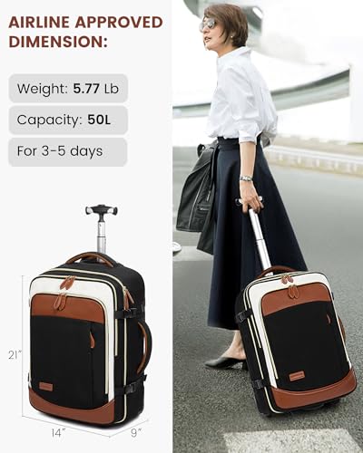 LOVEVOOK Rolling Backpack for Women, 50L Travel Backpack with Wheels, Carry on Luggage for Men, 17.3 Inch Wheeled Laptop Bag, Flight Approved Personal Item Suitcase - color: H-blue-purple-black, size: XLarge - 18.5 Inch - 50L - 1 Pcs with Wheels