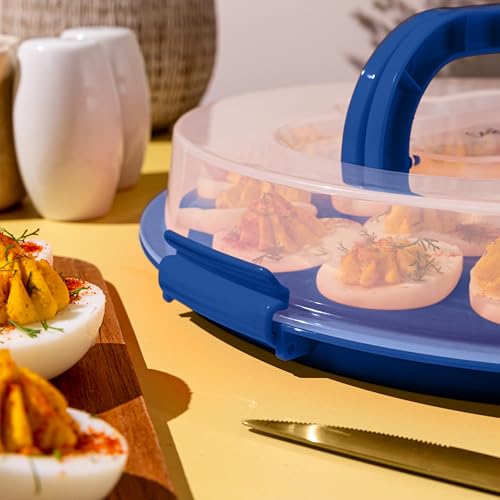 Deviled Egg Containers with Lid & Handles, 22-Count Portable Carrier, Dishwasher Safe Tray, Refrigerator Storage, High-Capacity Trays Deviled Egg Holder - Blue - color: Blue